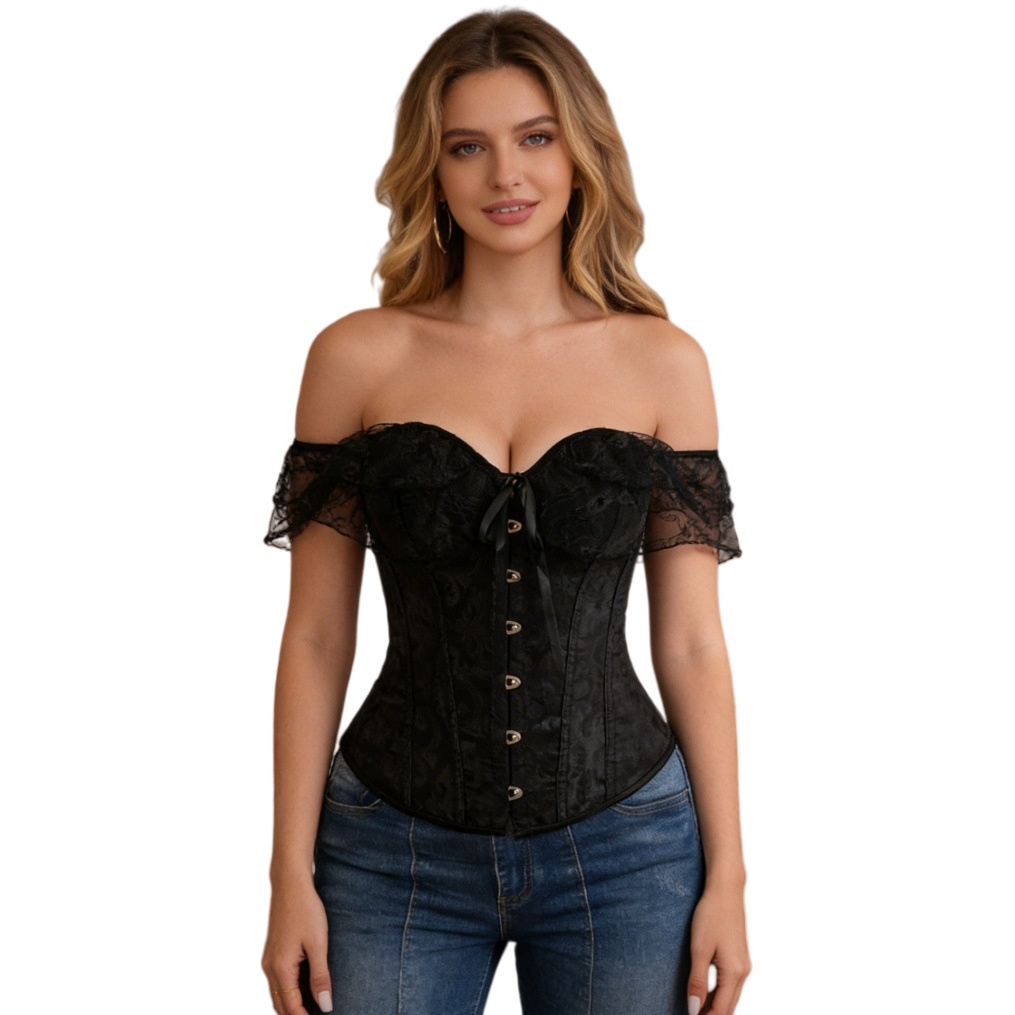 Lace Off-Shoulder Corset Top - Vintage Overbust Bustier Tummy Control Shapewear